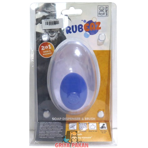 M-Pets Rubeaz Soap Dispenser & Brush 11.5x7.5cm Biru